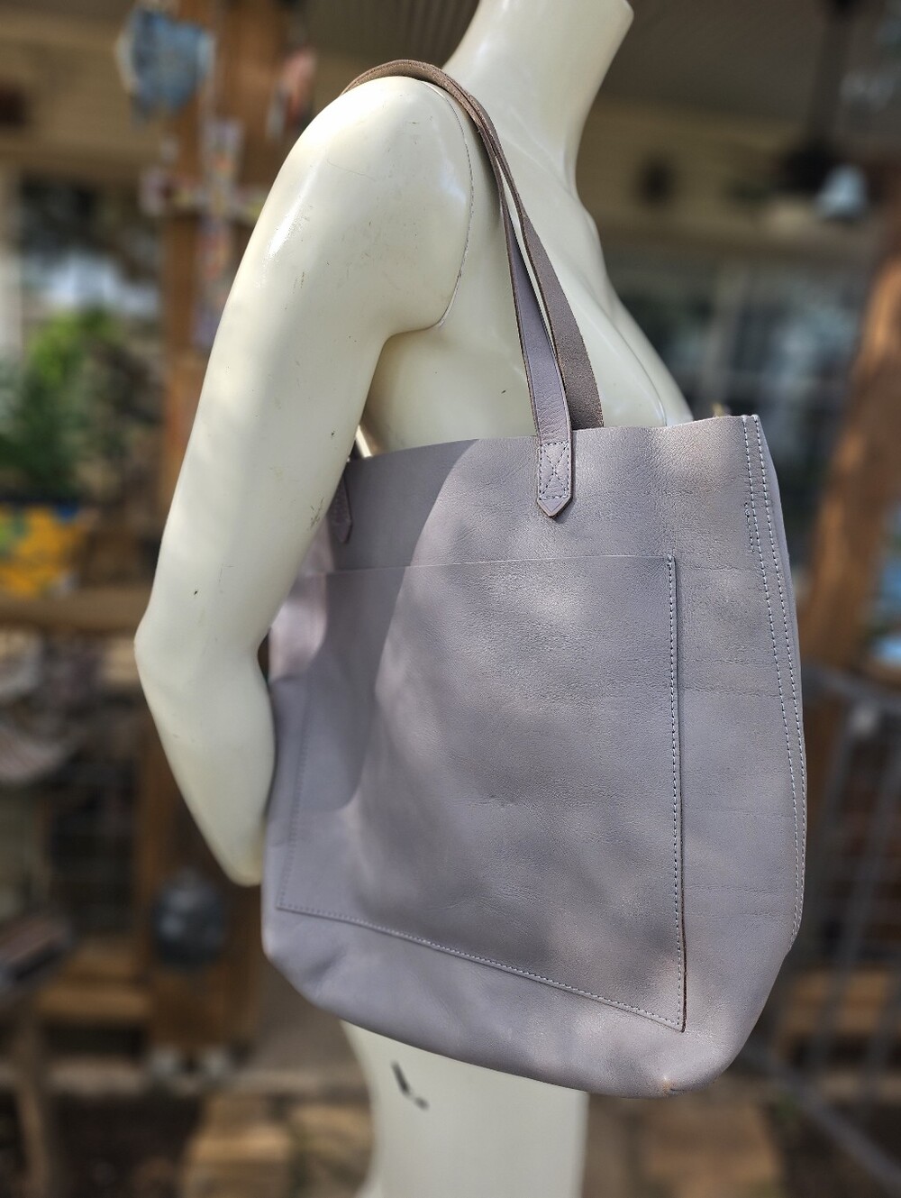 Gorgeous Madewell Grey Leather 12"  Transport Tote Handbag Bag